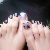 24Pcs Glitter Silver Artificial Fake Toe Nails Smile Star False Toenail DIY Foot Nail Art Tips With Design Manicure Tools