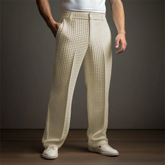 Hearujoy Business Casual Waffle Trousers Men Slant Insertion Pocket Straight Suit Pants Fashion Versatile Pants Leisure Vacation