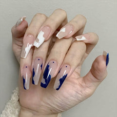 White N Blue Lovely Girl Nail Art Wearable Press On Fake Nails Tips 24pcs/box With Wearing Tools As Gift