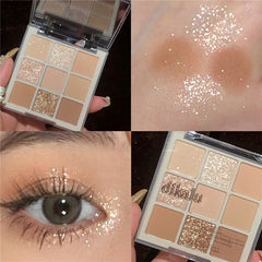 Yickyue 9 Colors Matte Shimmer Eyeshadow Pallete Glitter Eyeshadow Waterproof Lasting Eye Pigments Eyeshadow Beauty Makeup Cosmetic
