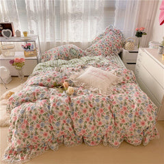 100%Cotton Single Queen Double size Bedding Sets for Girls Vibrant Flowers Down Comforter Cover Zipper Bed Sheet Pillow shams