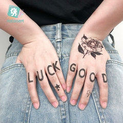 Black Letter Design Waterproof Temporary Tattoo Sticker Fashion Finger Sticker Body Art Fake Tattoo Hand Back Tattoo Female