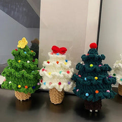 Yickyue Small Christmas Tree Ornaments 2024 Cute Crochet Christmas Tree Home Decoration Christmas Tree with Light Children Gift