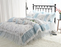 Yickyue - blue floral bedding set girl,twin full queen king cotton single double home textile bedspread pillow case duvet cover