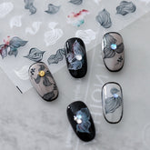 New Craft Sticker White Black Line 5D Nail Art Sticker Geometric Heart Decals Design Adhesive Nails DIY Manicure Sticker