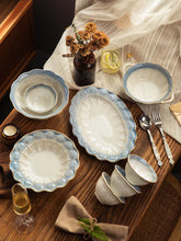 YICKYUE - French Vintage Household Vegetable Relief Dining Plate Ceramic Soup Premium Steamed Fish Light Luxury Disc Plate