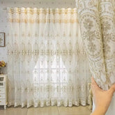 YICKYUE - Double Layer Embroidered Curtains For Bedroom Luxury European Bead Rope Embroidered Tulle Curtains with Valance for Living Room