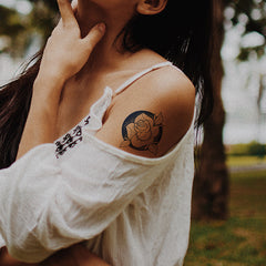 YICKYUE - 1pc Realistic Black Rose Flower Temporary Tattoos Fake Waterproof Tatoo Body Art Arm Leg Floral Peony Bloosom Tattoo Stickers