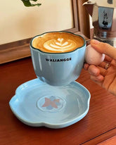 YICKYUE - Retro Underglaze Colored Ceramic Coffee Cups and Plates Latte Flower Cups Afternoon Tea Cups and Plates