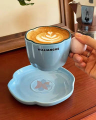 YICKYUE - Retro Underglaze Colored Ceramic Coffee Cups and Plates Latte Flower Cups Afternoon Tea Cups and Plates