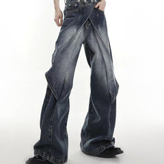 Hearujoy Hip Hop American Vintage Jeans Men Heavy Industry Used Wash Denim Pant Deconstruct Cut Design Variable Flared Trousers Unisex