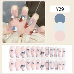 24PCS Medium Coffin Press On Nails Heart Bow Decor Full Coverage Artificial Nails Press On Nails Free Shipping