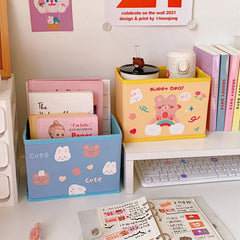 W&G Ins Korean New Soft Cute Bear Desktop Non-woven Decoration Basket Storage Box Office Student Kawaii Debris Basket