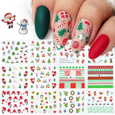 12pcs Christmas Cartoon Nail Art Stickers Water Decals Winter Santa Claus Nail Sliders Foils New Year Decorations TRA1165-1176