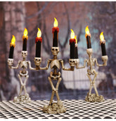 Halloween 3 Candles Holder Candelabra Skull Skeleton Table Candlestick Home Decoration LED Candles Party Holiday DIY Decoration