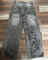 Hearujoy 90s Streetwear American New Printed Washed Baggy Jeans Men Y2K Street Fashion Vintage Harajuku Casual Gothic High Waist Wide Leg Pants Trousers