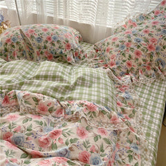100%Cotton Single Queen Double size Bedding Sets for Girls Vibrant Flowers Down Comforter Cover Zipper Bed Sheet Pillow shams