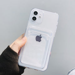 Luxury Transparent Card Holder Phone Case For iPhone 11 12 Pro Max Mini X Xs XR 7 8 Plus SE2 Silicone Shockproof Soft Cover