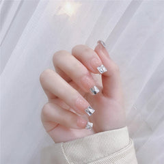 Cartoon Butterfly Level Head Short False Nails Crystal Design Press on Artificial Nail Art Pearl Shell Image Beauty Manicure Art