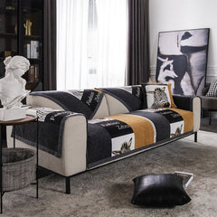 Designed High-end Three-seater Sofa Cushion Stripe Zebra Pattern Recliner Chair Cover Yellow White Stitching Living Room Decor
