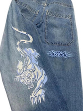 Hearujoy 90s Streetwear Jeans Streetwear Y2K Mens Hip Hop Graphic Print Retro Blue Baggy Jeans Denim Pants New Gothic High Waisted Wide Trousers
