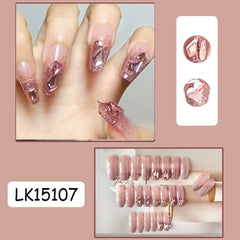 24Pcs Coffin False Nails 3D Super Shiny Purple Rhinestones Decor Fake Nails Full Finished Fake Nail Acrylic Patches For Girls