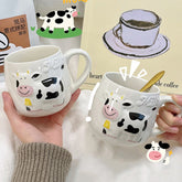 Kawaii Milk Cow Mugs Coffee Cups Cute Ceramic Cups With Spoon Home Milk Tea Beer Water Breakfast Cup Drinkware Birthday Gift
