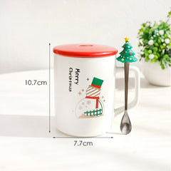 Creative Christmas Cup Ceramic Coffee Mug with Lid and Spoon Couple Office Milk Coffee Cup Caneca Merry Christmas Gifts 350ml