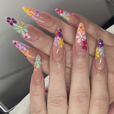 YICKYUE 24pcs Long Point Press On Nails Colorful Small Flower Sweet False Nails for Girl Wearable Artificial Nail Tips Free Shipping