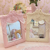 YICKYUE - European Resin Mirror Retro Princess Style Bow Rose Relief Mirror Home Decoration Desktop Ornaments Background Wall Decor Mirror