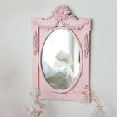 YICKYUE - French Retro Makeup Mirror Dressing Table Pink Princess Decorative Mirror Wooden Resin Hand-carved Wall Mirror Wall Home Decor