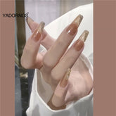 Fake Nail Patch Long Square Head Nails Gold Glitter Ballet False Nail Finished Nail Piece 24PCS Glue Type Best Gifts TY