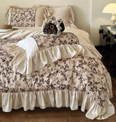 Yickyue - fairyfair ruffled pastoral flower beding set,elegant full queen king home textile flat sheet pillowcase duvet cover