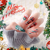 24pcs Christmas Series Fake Nail Patch Press-on Nails Coffin/Pointed Head False Artificial Nails Xmas Party Wearable Nail Art