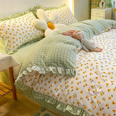 Four-Piece Bed Set Princess Style Nordic Style Washed Cotton Duvet Cover Bed Sheet Student Dormitory Three-Piece Set 4