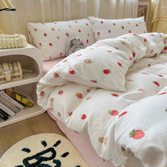 YICKYUE - Skin-friendly Naked Sleeping Double-layer Yarn Washed Cotton Bedding Four-piece Set Double Quilt Cover Bedding Set for Home