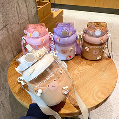 Cute Bear Water Bottles For Girls Kids With Straw 1000/1300ml Large Capacity Water Bottle Kawaii Juice Bubble Tea Drinking Cup