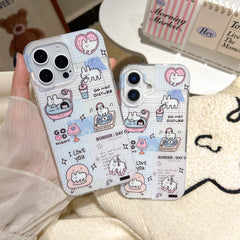 YICKYUE - ins Sparkling Cute Cartoon Little White Dog Star Blue Grid Pattern Phone Case for iPhone 16 15 14 13 Pro Max Back Cover Fund