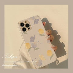 Leather phone case for iphone 7 8 plus xr xs max x 11 12 mini pro max flower cute cover conque funda