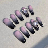 Yickyue European American Hot Girl Style Fake Nails Two Colour For Set Grey Black Pink Gradient Smudge Long T Girl's False Nails Sticker