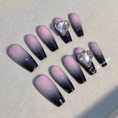 Yickyue European American Hot Girl Style Fake Nails Two Colour For Set Grey Black Pink Gradient Smudge Long T Girl's False Nails Sticker
