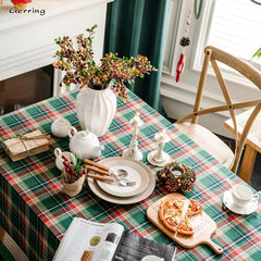 Yickyue Gerring Christmas Tablecloth Dyed Green Plaid Holiday Village Home Textile New Year Rectangular Tablecloths Dining Table Cover