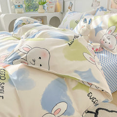 Yickyue Cartoon Style Printed Bedding Sets King Queen Full Sizes Comforter Sets Duvet Cover Bed Flat Sheet Pillowcases for Child Girls
