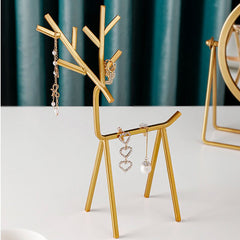 Luxury Metal Jewelry Organizer Stand Golden Elk Jewelry Showcase Storage Shelf Home Decor Nacklace Earrings Keychain Holder Rack