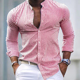 Hearujoy Fashion Men's Striped Shirt Spring Autumn Long Sleeve Stand Neck Oversize Loose Tops Casual Youth Shirts Clothing For Mens