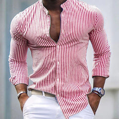 Hearujoy Fashion Men's Striped Shirt Spring Autumn Long Sleeve Stand Neck Oversize Loose Tops Casual Youth Shirts Clothing For Mens