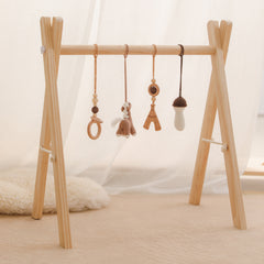 4/5Pcs Wooden Fitness Rack Crochet Animals Baby Play Gym Activity Pendants Hanging Teething Nursing Rattle Toys Gift