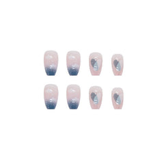 24pcs Coffin False Nails Starry Sky With Rhinestones Designs Ballerina Fake Nail Tips Press On Artificial Full Cover Manicure