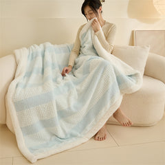 Yickyue Modern Simple Ins Style Striped Lambskin Blanket Double Thickened Antistatic Nap Sofa Cover Blanket Multifunctional Blanket