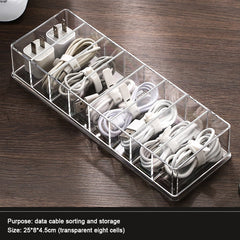 Cable Storage Box Transparent Plastic Data Line Storage Container for Desk Stationery Makeup Organizer, Key and Jewelry Box